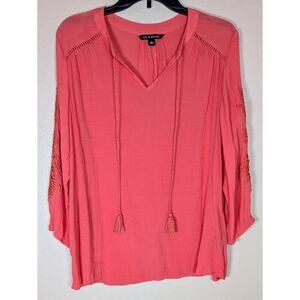 Zac & Rachel Sz XL 3/4 Sleeves Blouse V Tie Neck Coral